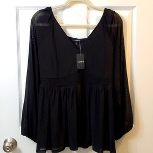 Torrid Black Mesh Peasant Babydoll Blouse 1X